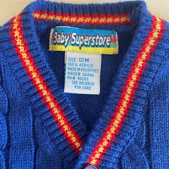 Blue Multi-Color Button Down Cardigan Sweater by Baby Superstore 12 Months NWOT - Picture 3 of 9